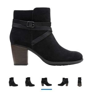 Clarks Black Suede Enfield Coco Heeled Ankle Boot Size 9 - Great condition!